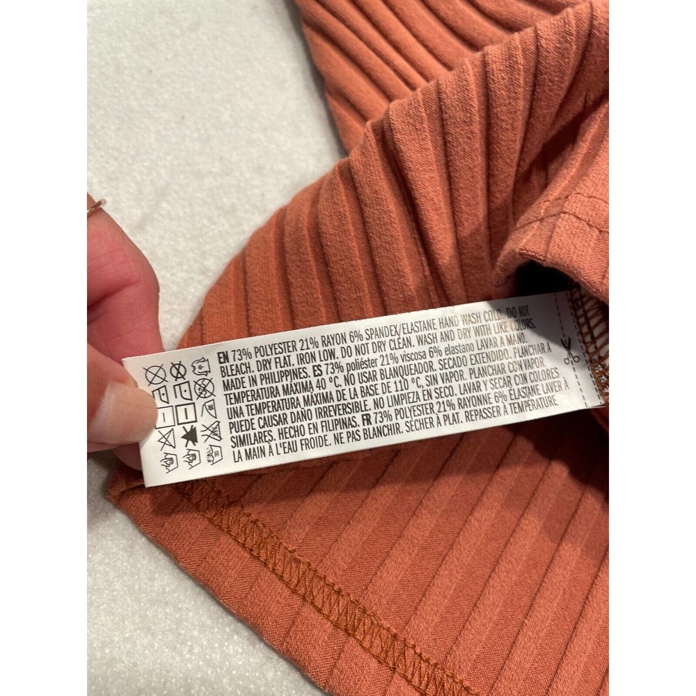 Forever 21 Ribbed Mock Neck 3/4 Sleeve Bodycon Dress Size M Rust Orange New - Picture 8 of 8